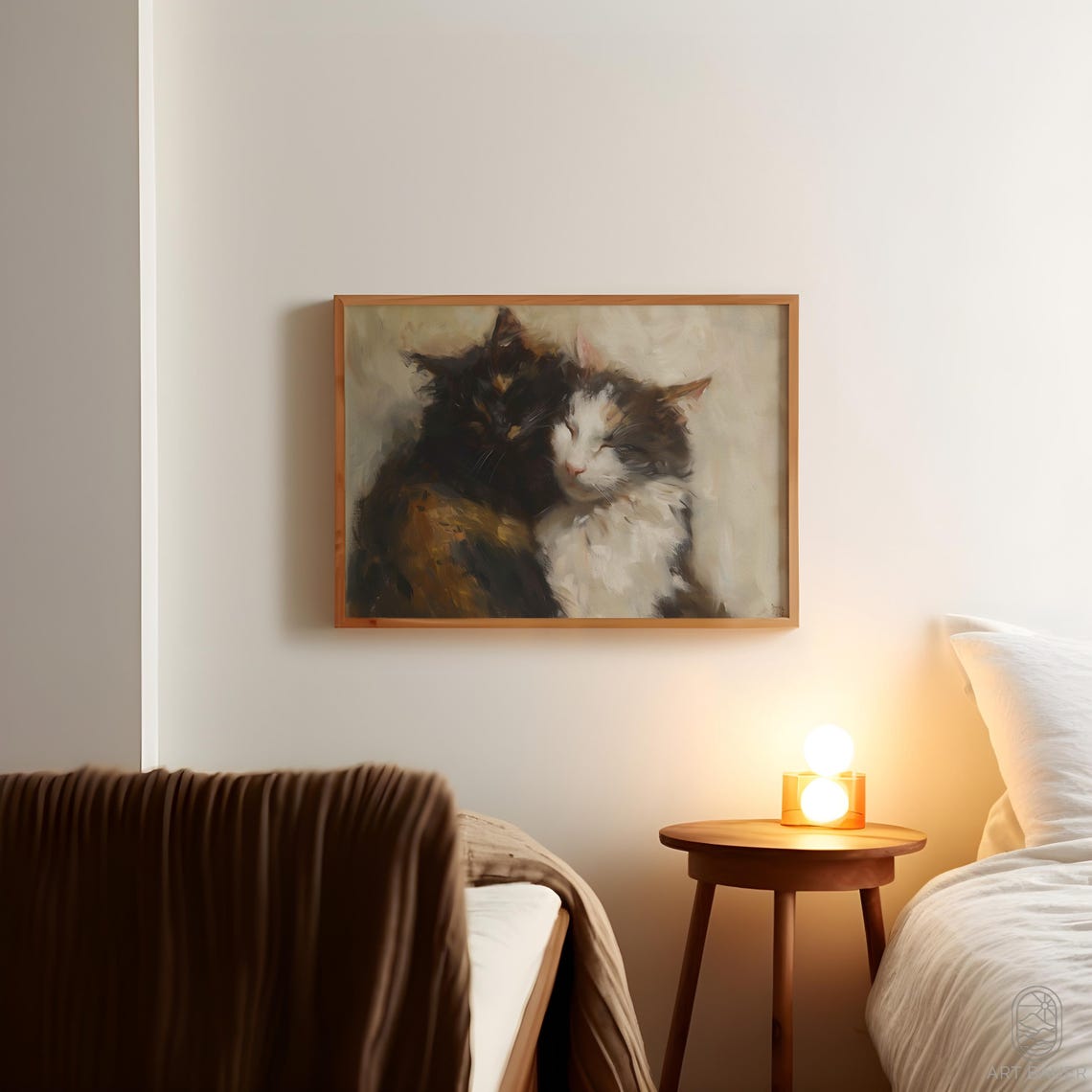 Purring Pair Cuddling Long Haired Cats Impressionist Painting Poster - Image 5