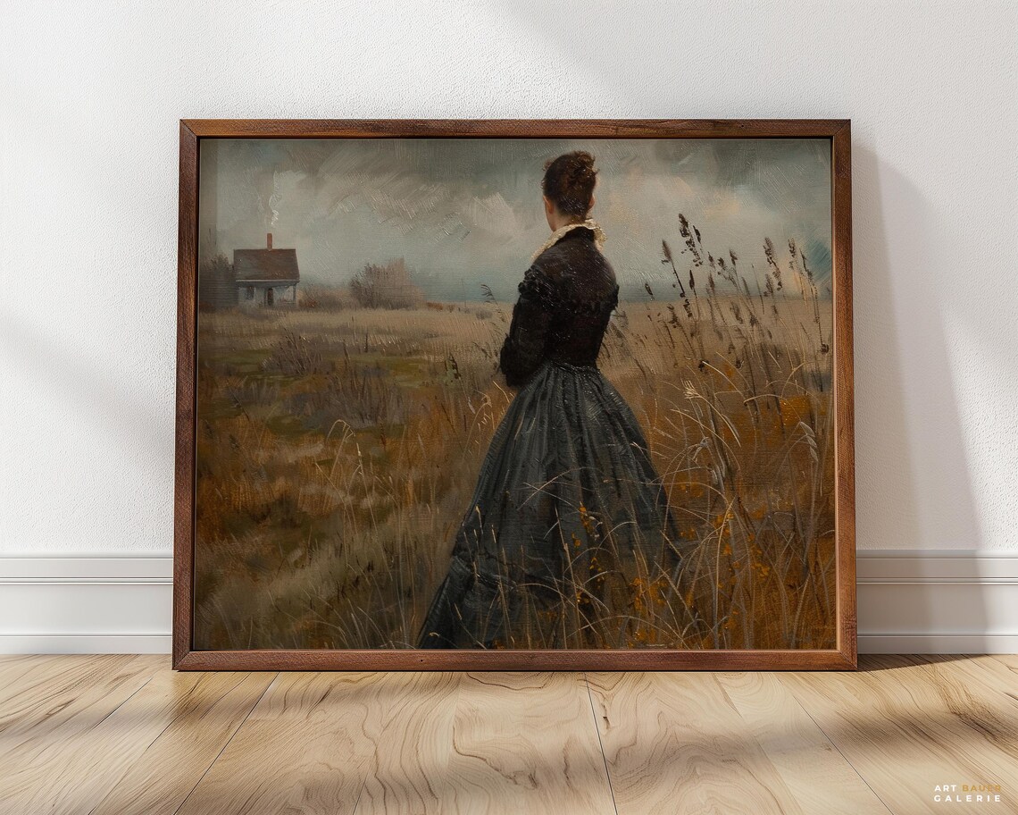 Woman In Golden Wheat Field Vintage Farmhouse Rural Landscape Poster - Image 5