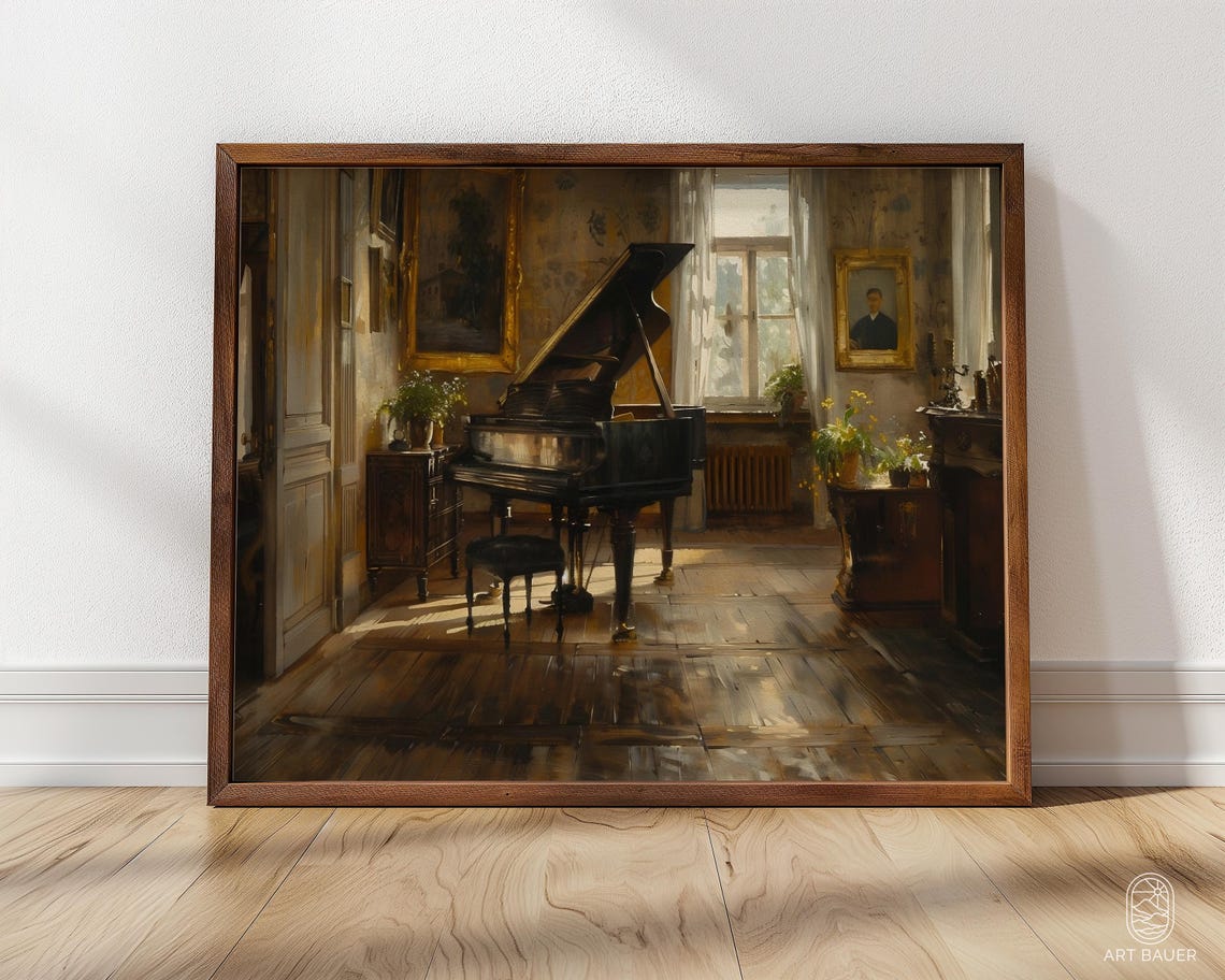 Grand Piano Sunlit Victorian Parlor Elegant Music Room Art Poster