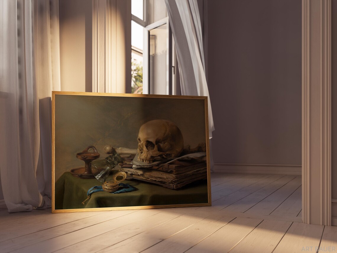 Pieter Claesz Vanitas Still Life 1630 Skull Pocket Watch Books Art Print - Image 3