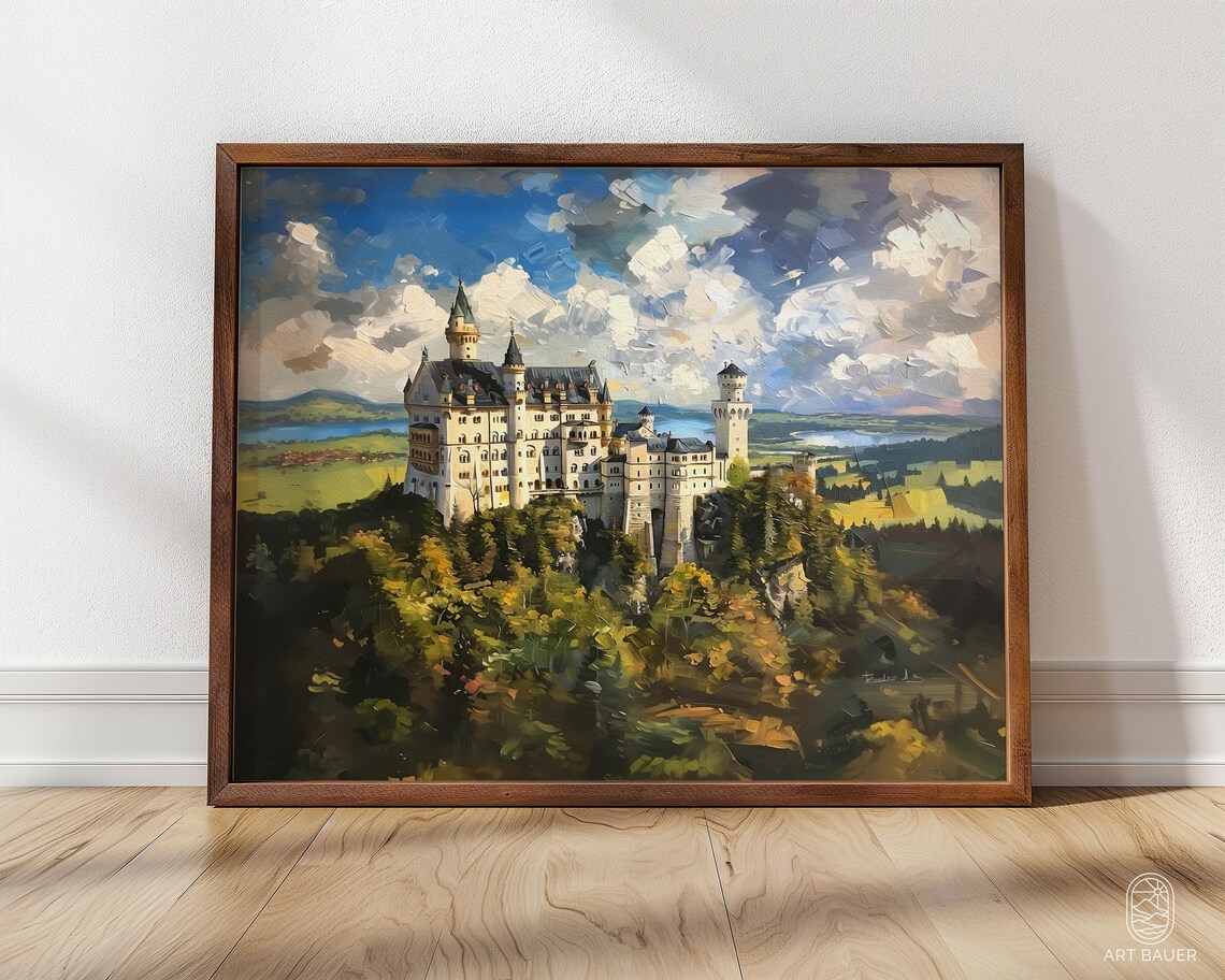 Neuschwanstein Castle Bavaria Summer Hillside Painting Travel Poster