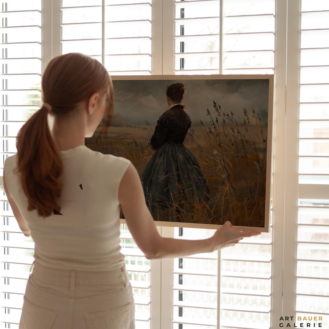 Woman In Golden Wheat Field Vintage Farmhouse Rural Landscape Poster - Image 4