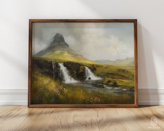 Icelandic Landscape Nordic Art Framed Wall Art Springtime Watercolor Mountain Painting Framed Print