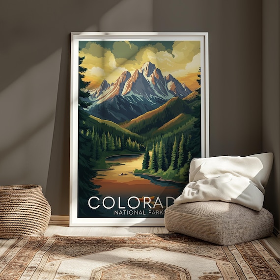Colorado National Parks Scenic Mountain Lake Sunset Travel Poster
