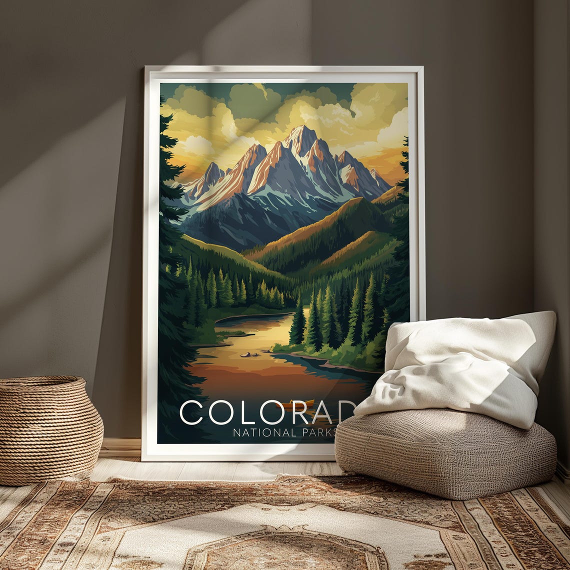 Colorado National Parks Scenic Mountain Lake Sunset Travel Poster