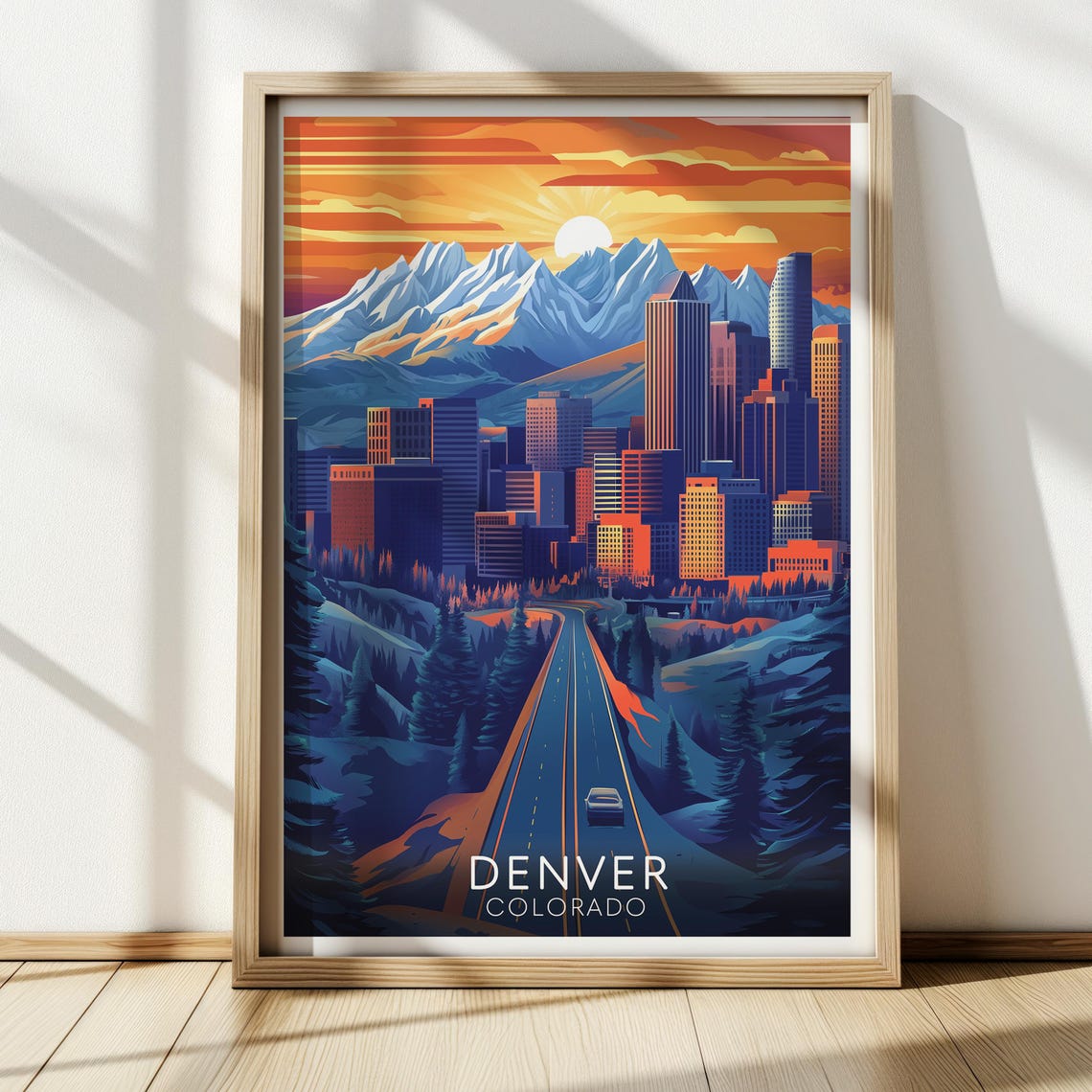 Denver Colorado Vivid Sunset Skyline Rocky Mountains Travel Poster