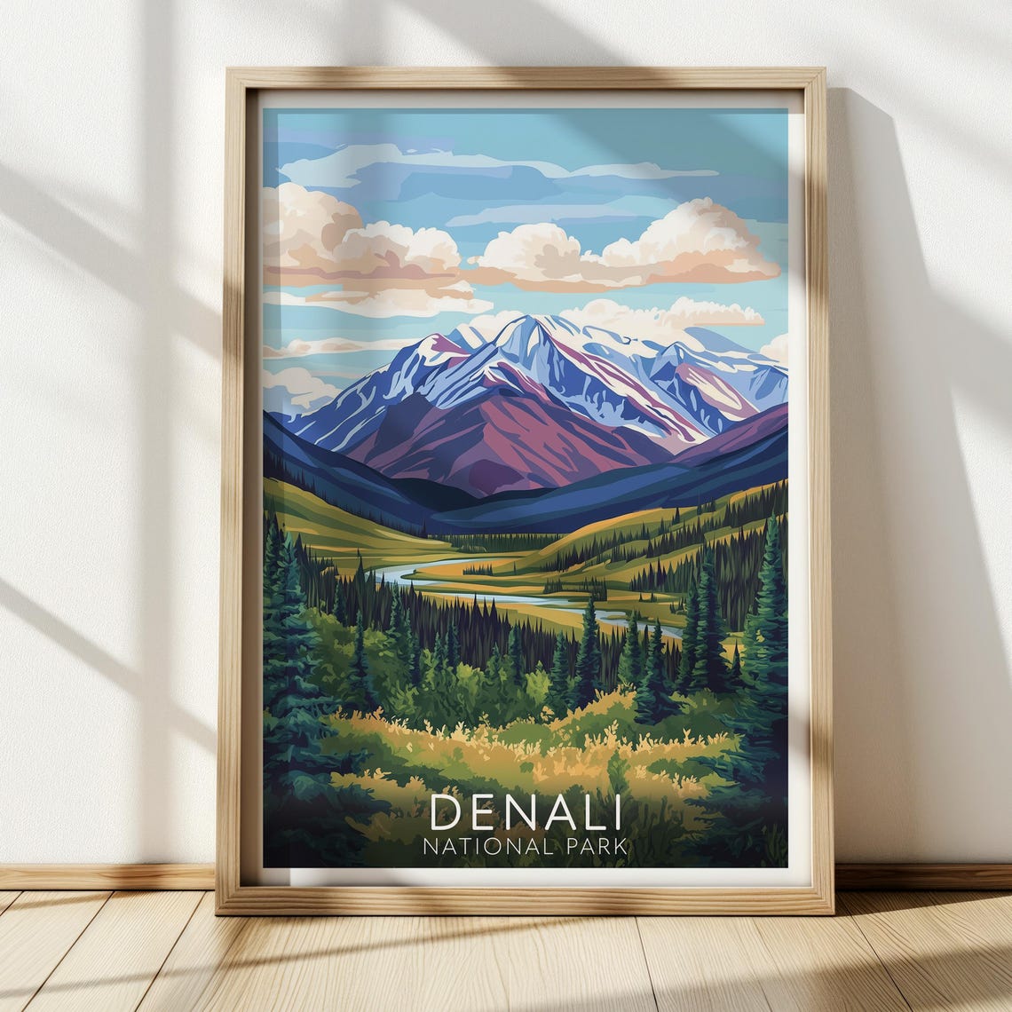 Denali National Park Mountain Valley Pine Forest Travel Poster