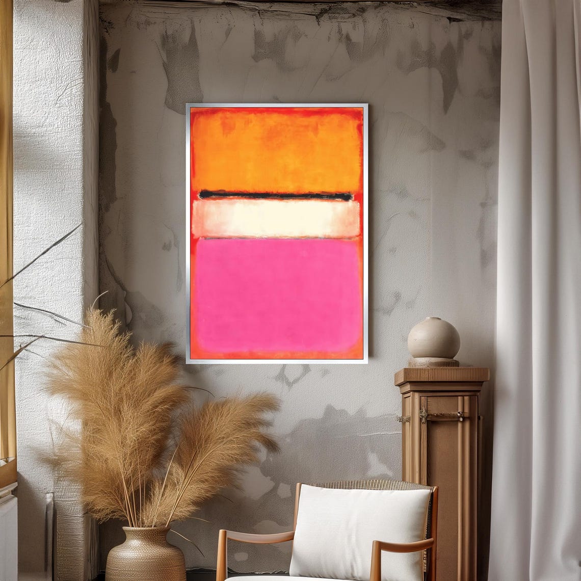 Vibrant Orange Pink White Banded Abstract Color-Field Poster - Image 3
