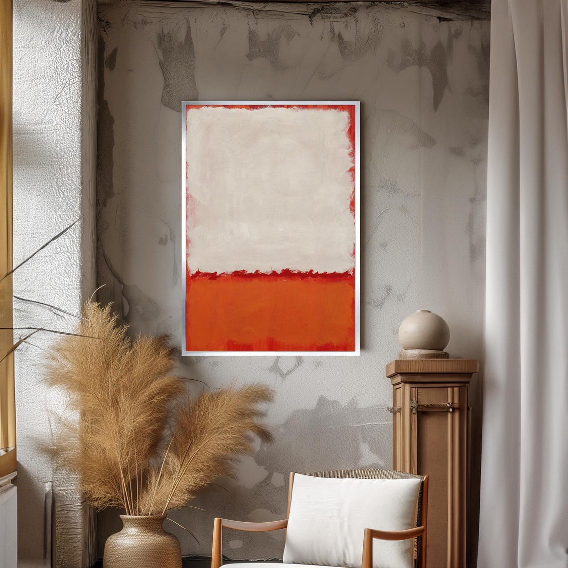 Striking Mark Rothko Painting In Crisp White And Bold Red Minimalist Abstract Art Gift For Modern Spaces - Image 3