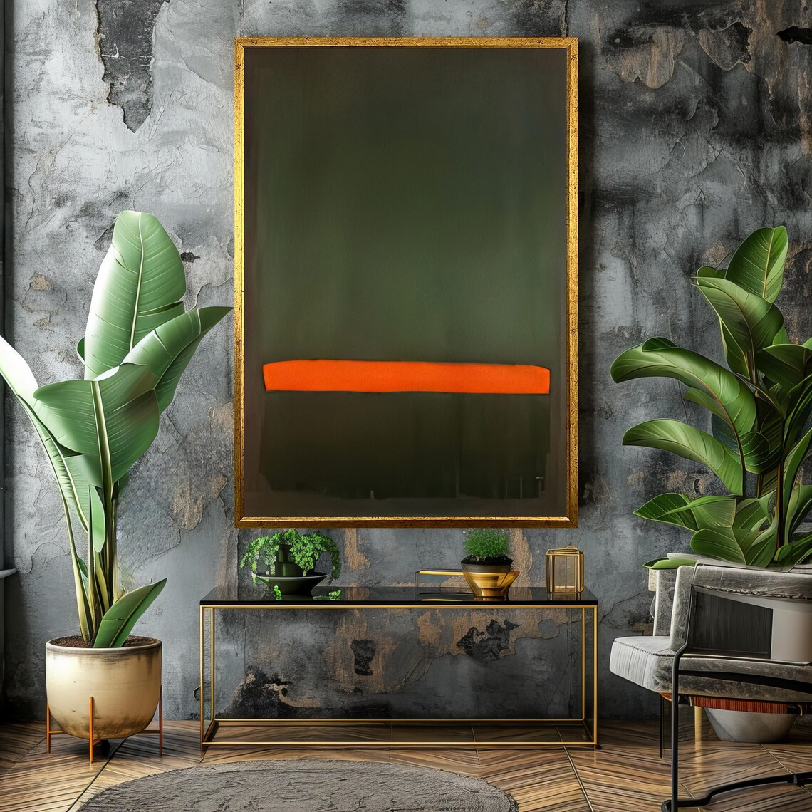 Deep Green Vibrant Orange Minimalist Abstract Art Decor Poster - Image 4