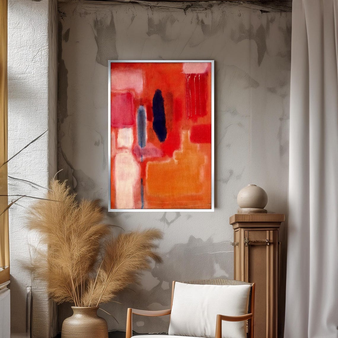 Dynamic Red Orange Abstract With Dark Blue Shapes Art Poster - Image 3