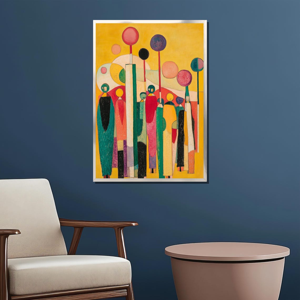 Colorful Abstract Crowd of People Gathered on Sunny Yellow Poster - Image 2