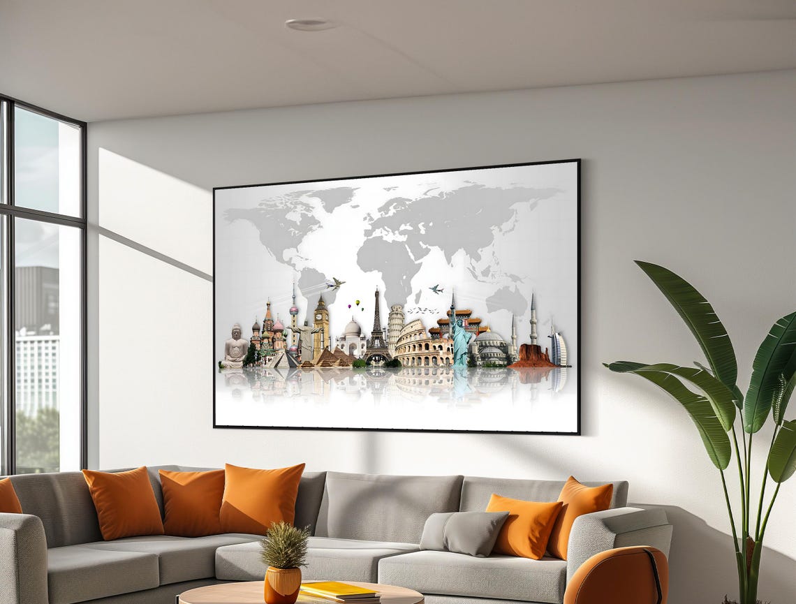 Minimalist World Landmarks Skyline Collage Travel Lover Gift Poster