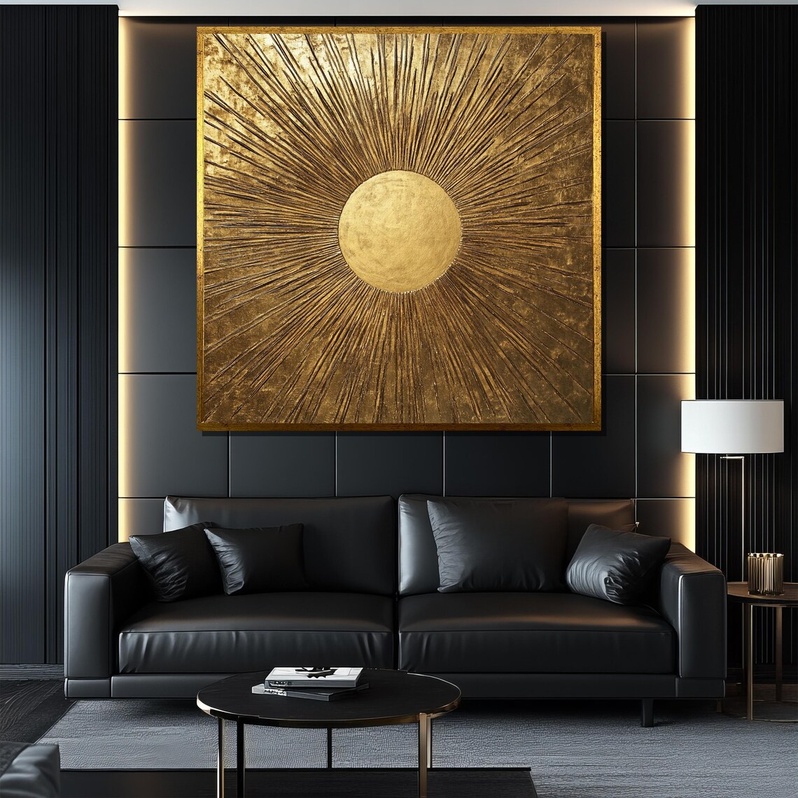 Golden Sunburst with Radiant Textured Rays on Rich Bronze Poster - Image 4