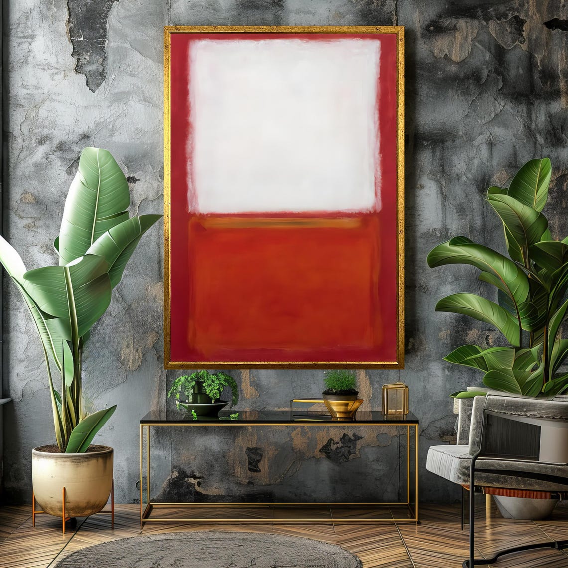 Minimalist White Red Abstract Color-Field Modern Decor Poster - Image 4