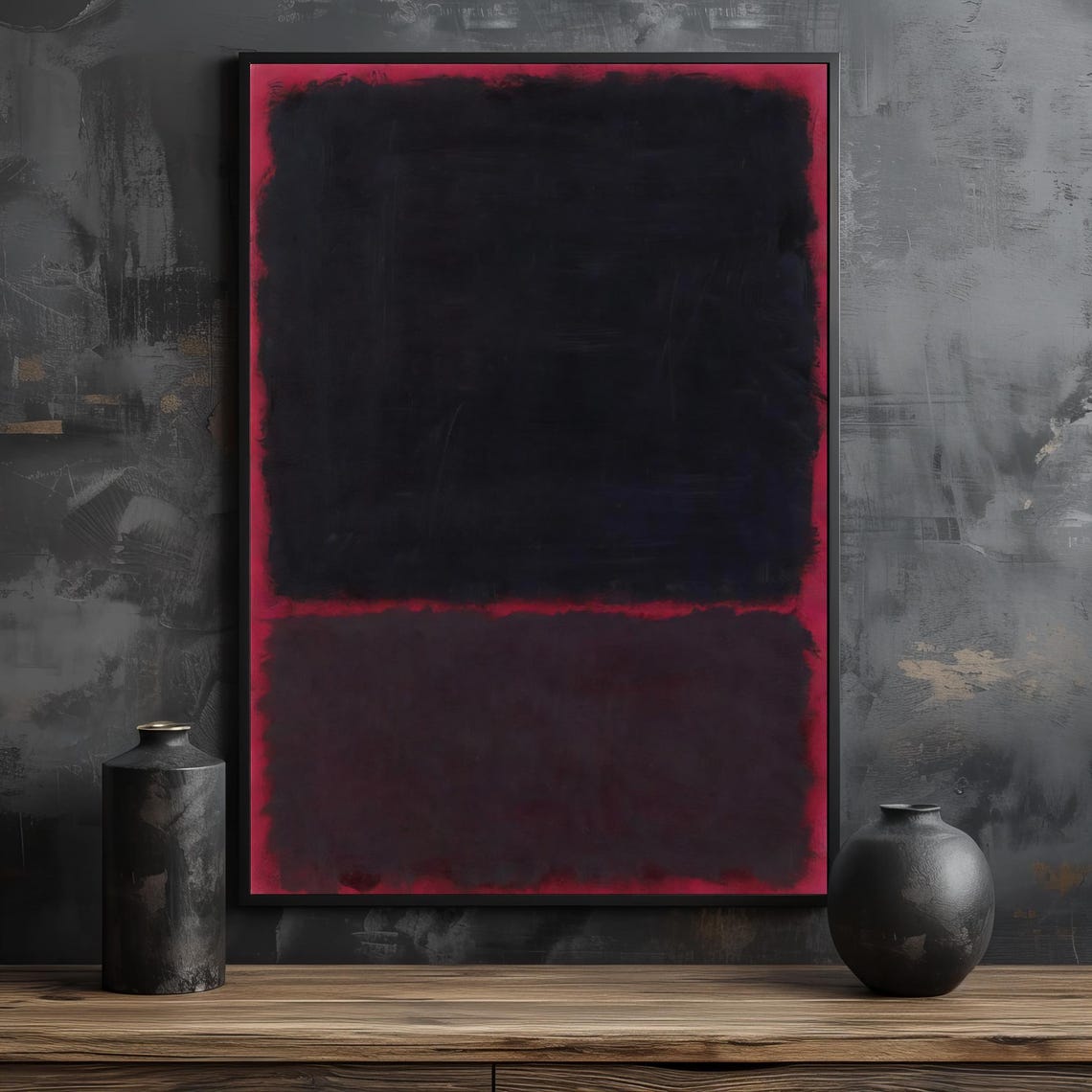 Mark Rothko Style Deep Black With Red Accents Abstract Art Poster - Image 2