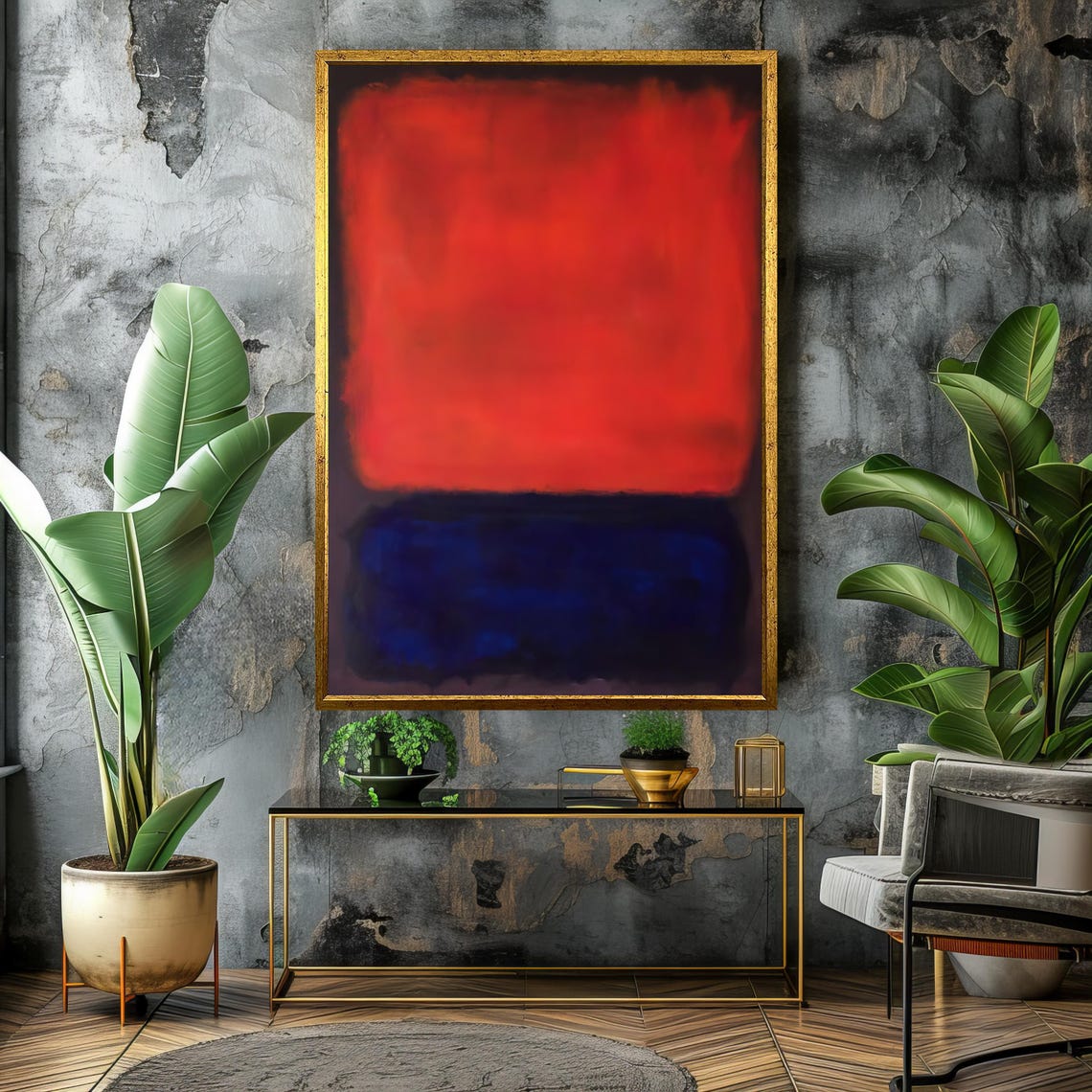 Dramatic Mark Rothko Painting In Rich Red And Deep Blue Bold Abstract Art Gift For Modern Home Decor - Image 4