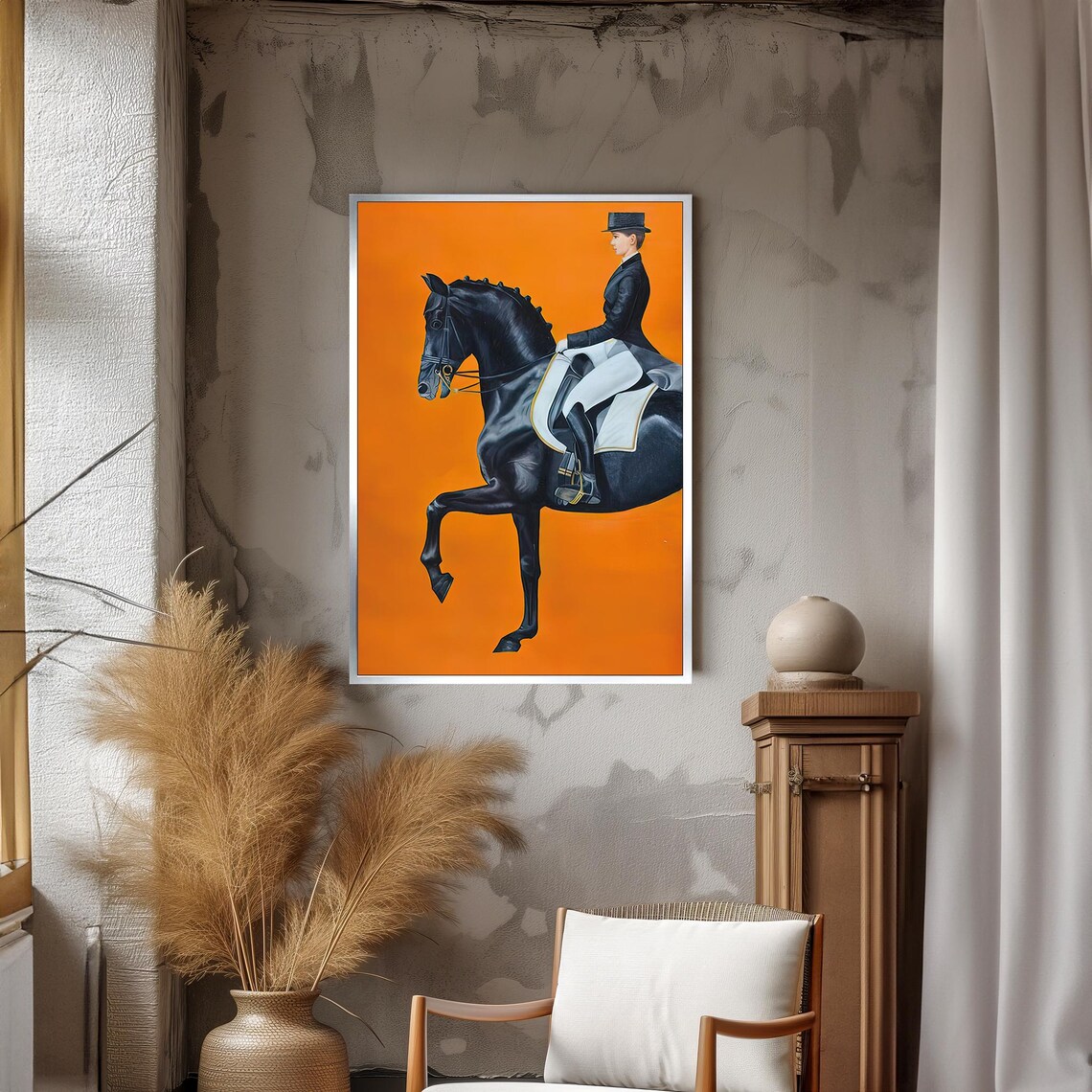 Equestrian Dressage Rider on a Black Stallion Painting Poster - Image 3