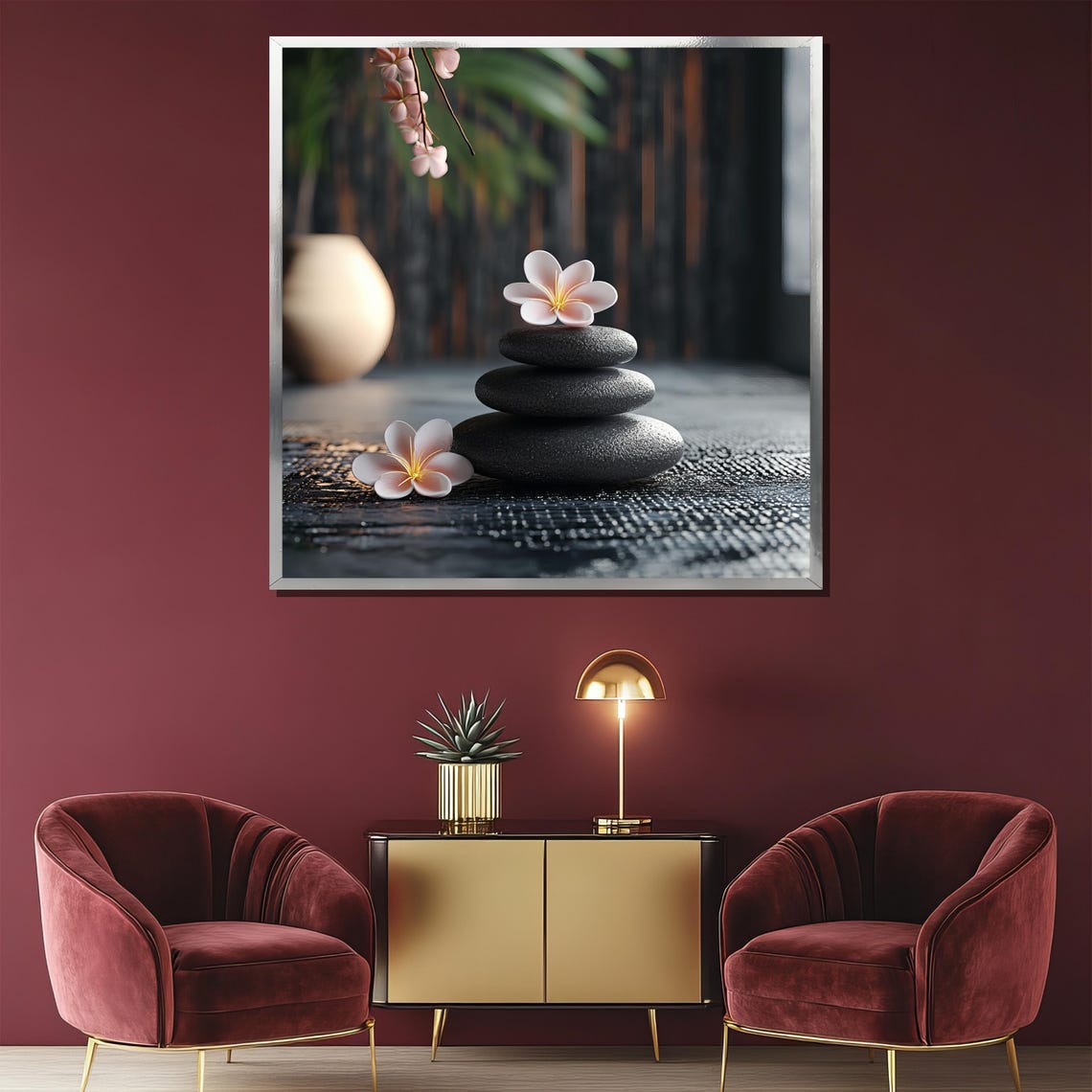 Zen Stacked Black Stones With Plumeria Spa Calm Decor Poster - Image 2