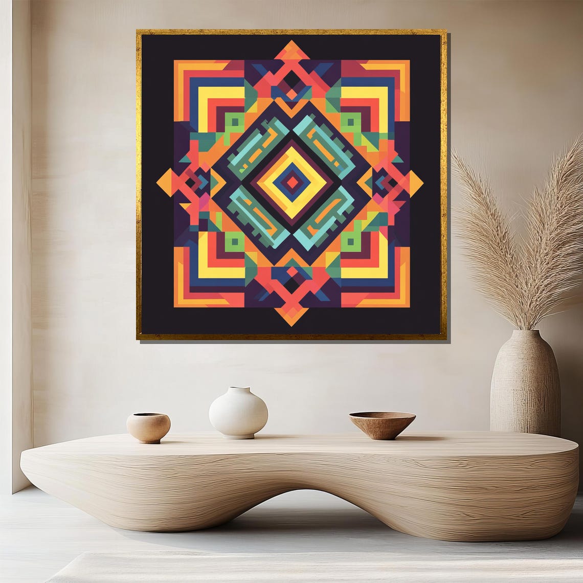 Colorful Geometric Abstract Painting Modern Wall Art Boho Tribal Decor Unique Gift For Home