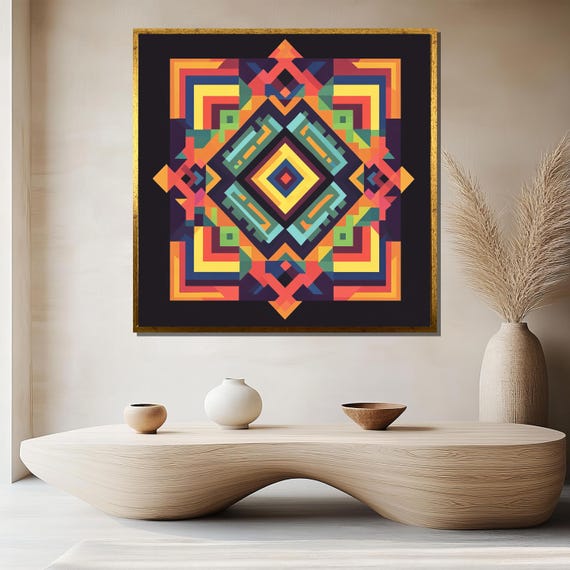 Colorful Geometric Abstract Painting Modern Wall Art Boho Tribal Decor Unique Gift For Home
