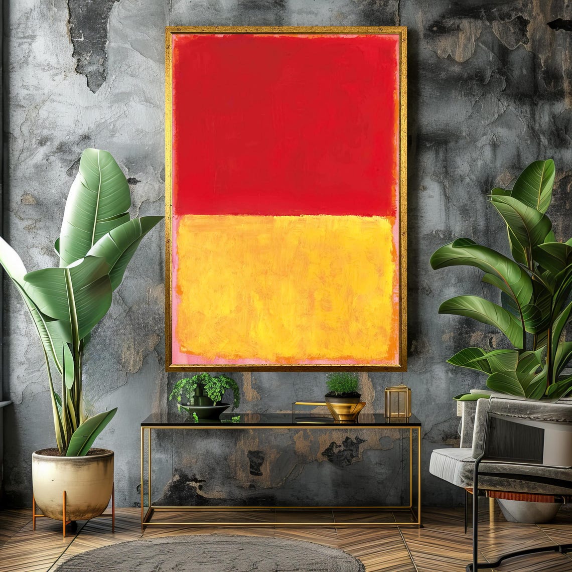 Vibrant Red Yellow Bold Bright Color-Field Abstract Modern Poster - Image 4