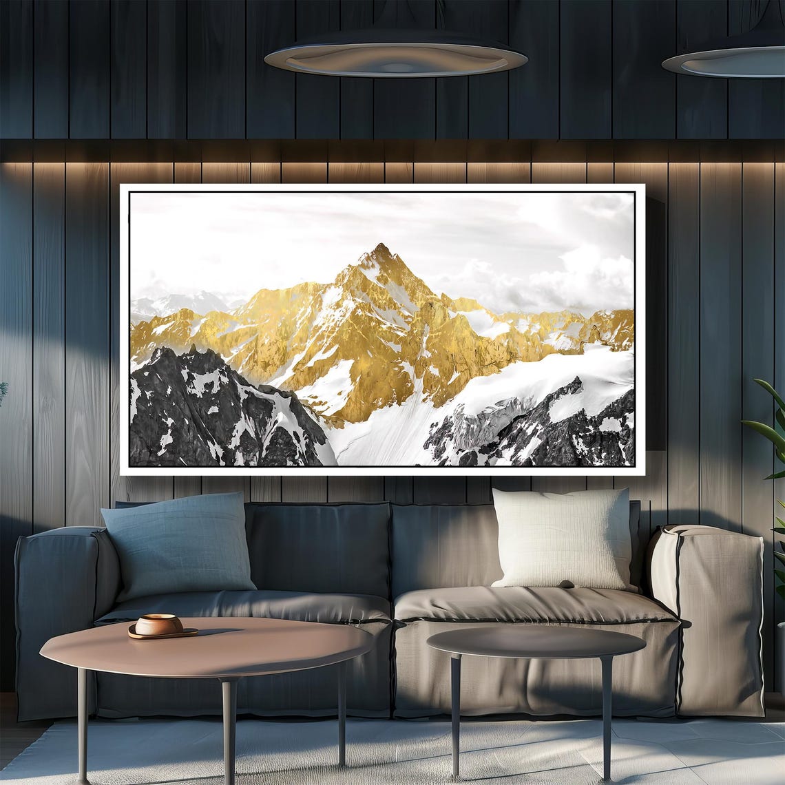 Golden Snow Capped Mountain Peaks Striking Gold White Art Poster - Image 2