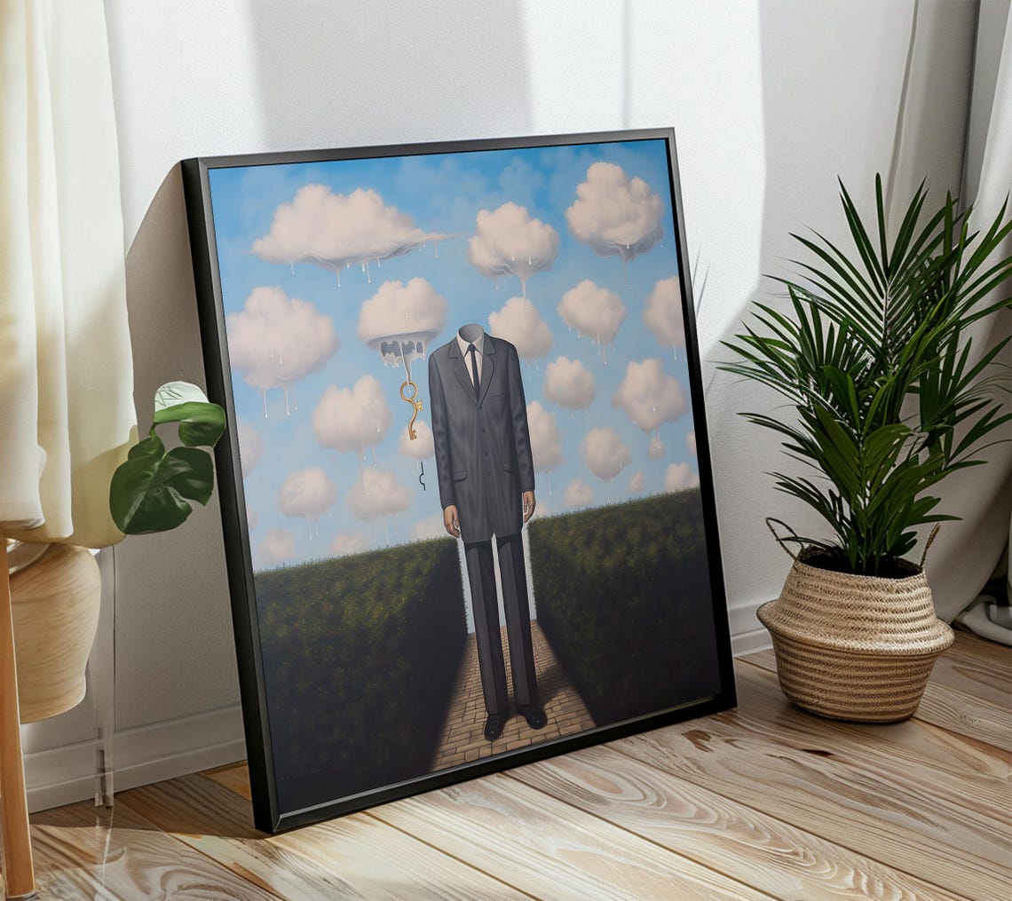 Surreal Headless Man Standing On A Path Under A Cloudy Sky Poster
