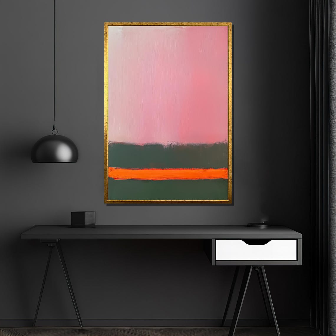 Pink Orange and Deep Olive Color Block Abstract Modern Art Poster - Image 4
