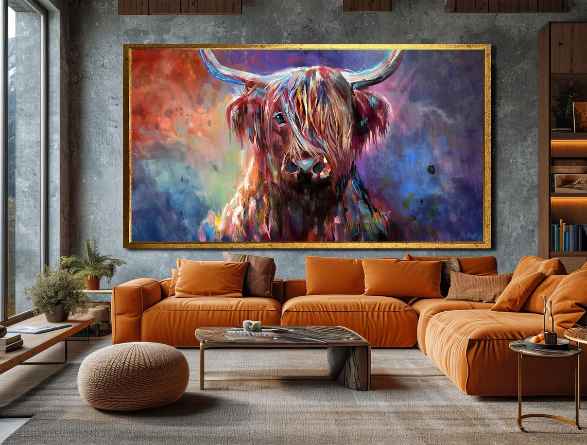 Vibrant Highland Cow Art Bold And Colorful Abstract Painting For Rustic And Modern Decor Unique Gift Idea - Image 4