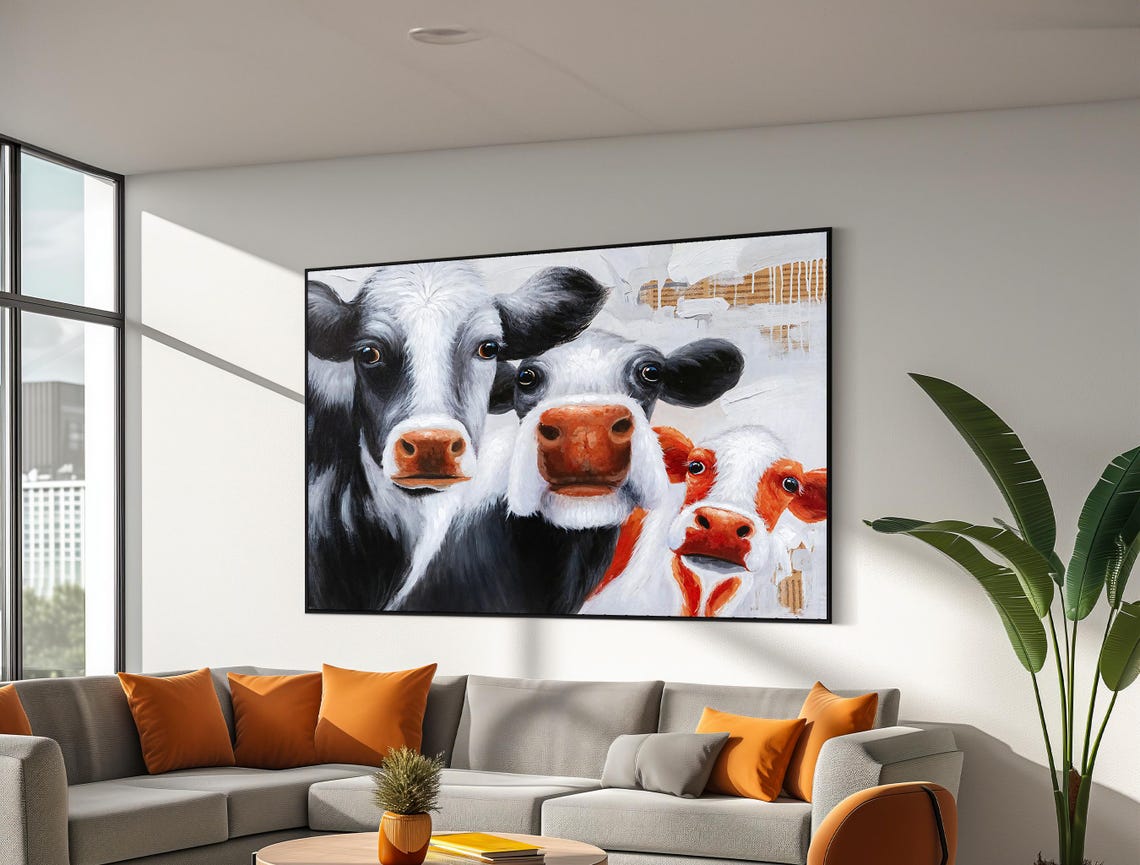 Three Curious Cows Close Up Playful Farm Animal Portrait Poster