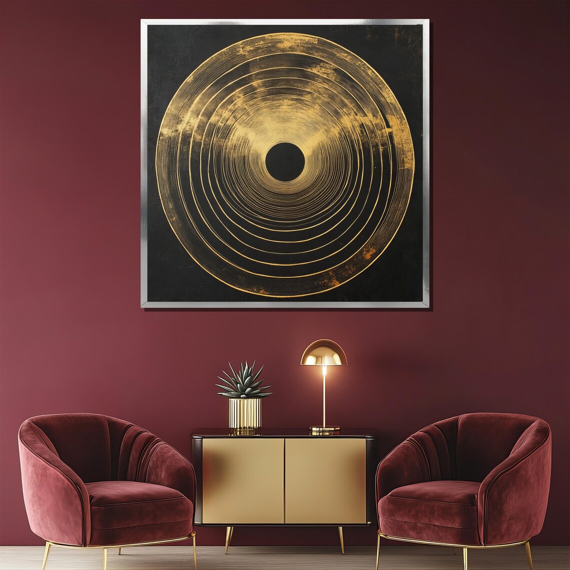 Black and Gold Concentric Circles Minimalist Geometric Poster - Image 2