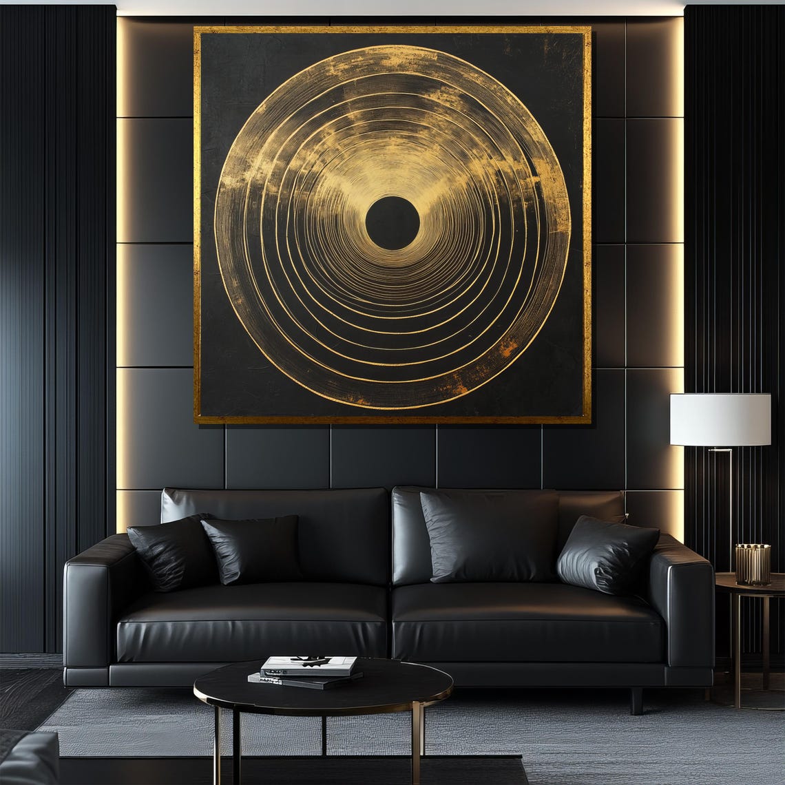 Black and Gold Concentric Circles Minimalist Geometric Poster - Image 4