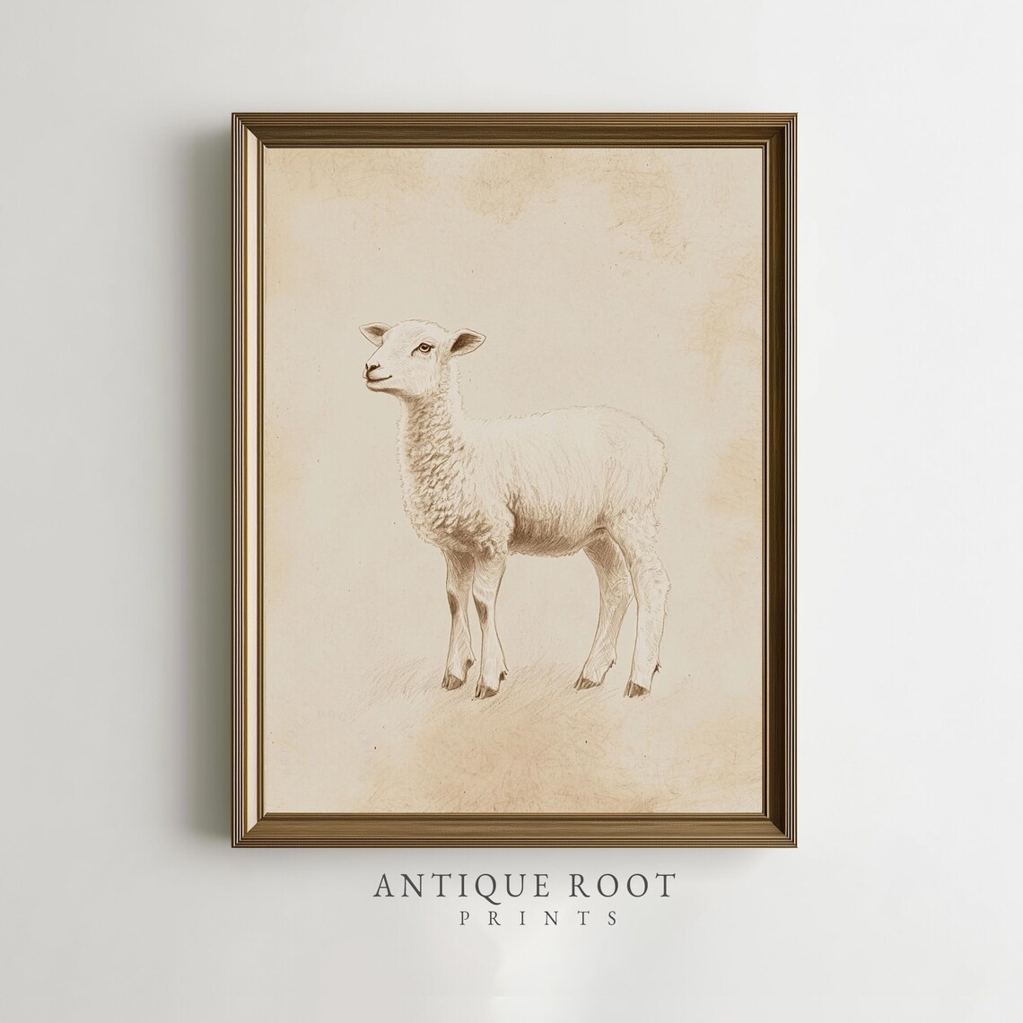 Vintage Lamb Sketch Poster Sepia Farm Animal Drawing Rustic Nursery