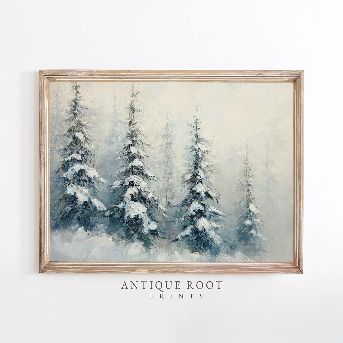 Snowy Pine Trees Misty Forest Impressionist Winter Scenery Wall Art