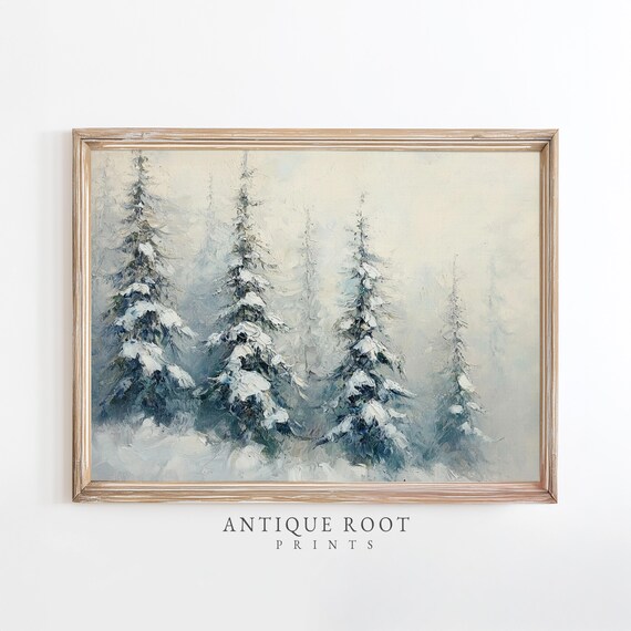 Winter Wall Art Snowy Pine Trees Impressionist Forest Scene Moody Neutral Home Decor Cozy Rustic 194