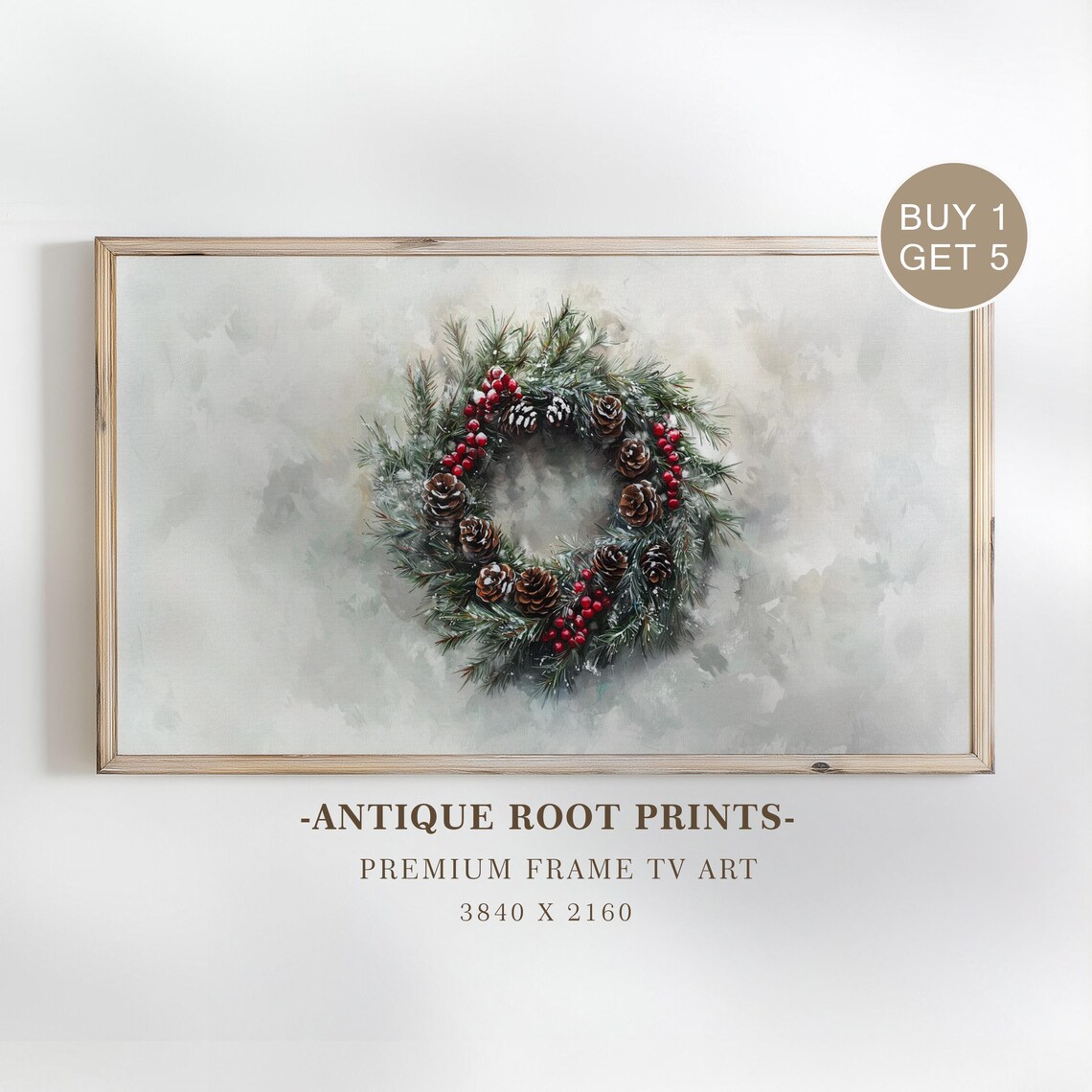 Rustic Pine Wreath Pinecones Red Berries Winter Farmhouse Art Poster