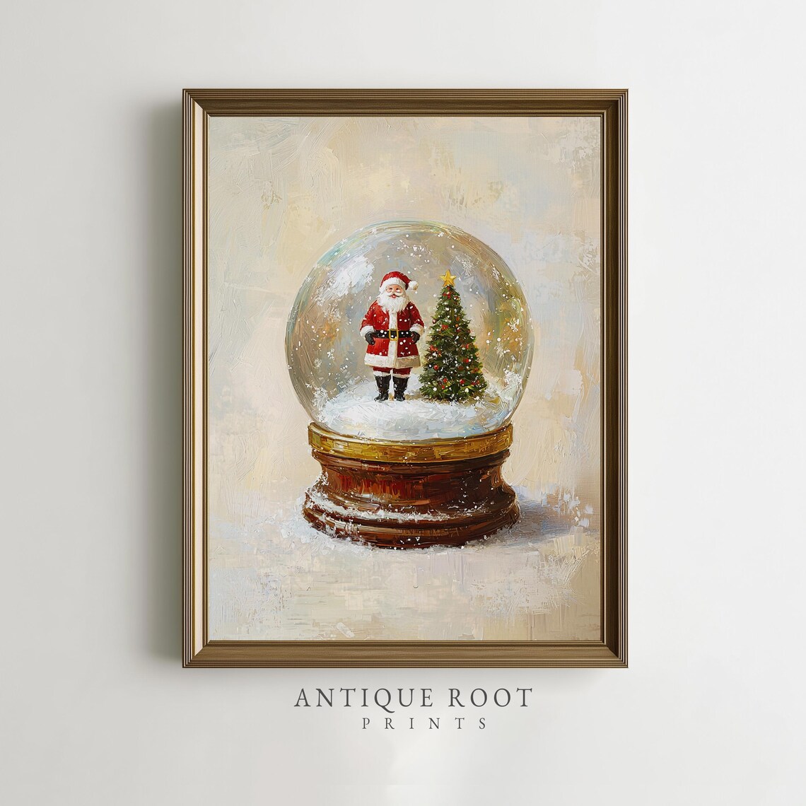 Santa Claus Snow Globe Christmas Tree Vintage Holiday Art Print