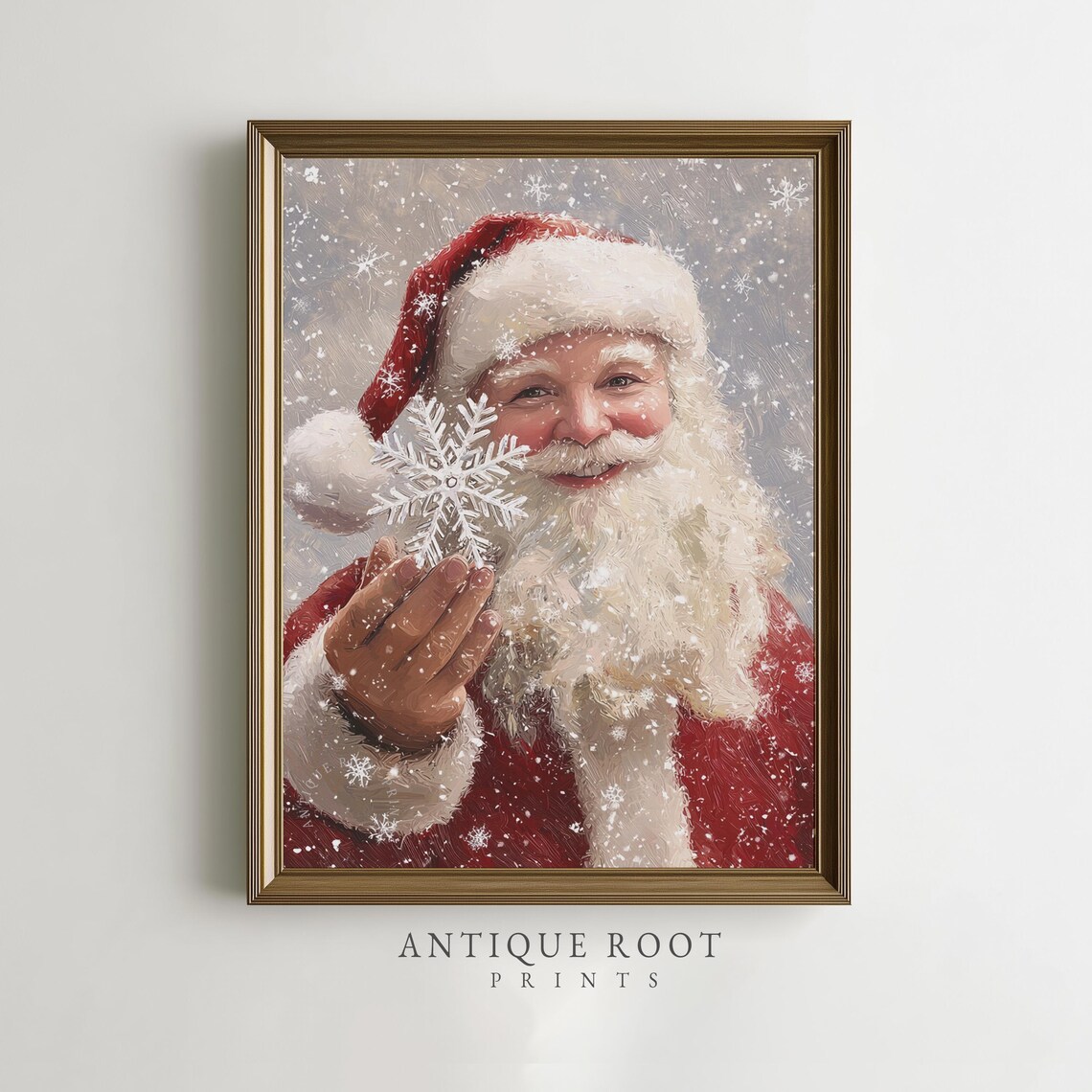 Santa Claus Holding Snowflake Festive Vintage Christmas Portrait Print