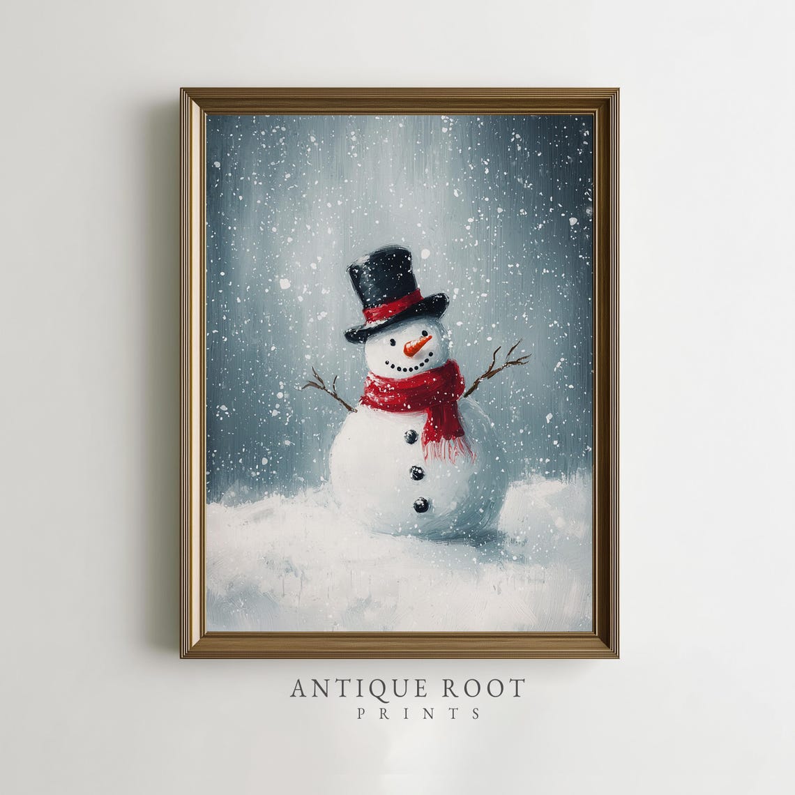 Cheerful Cute Snowman Falling Snow Red Scarf Top Hat Winter Poster