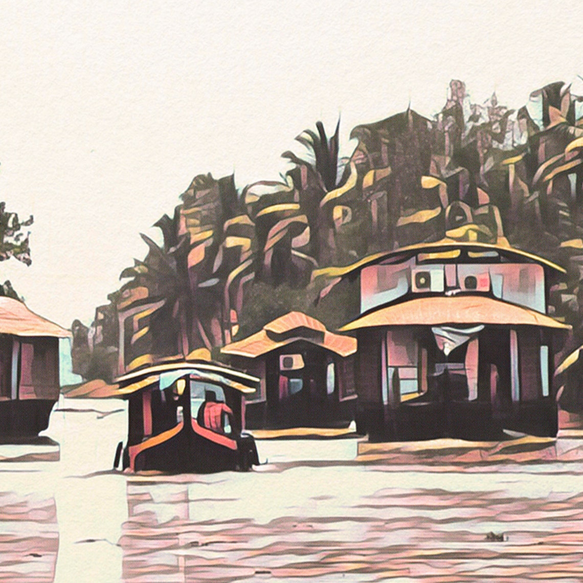 Kerala Backwaters Houseboats Vintage Travel Poster India Art - Image 4