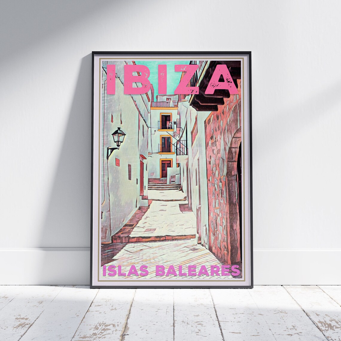 Ibiza Old Street Islas Baleares Spain Retro Sunlit Travel Poster