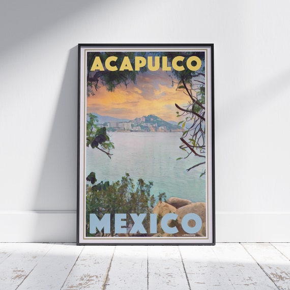 Acapulco Poster Sunset By Alecse Limited Edition Mexico Travel Poster Classic Acapulco Sunset Print Poster Of Acapulco Mexico Gift