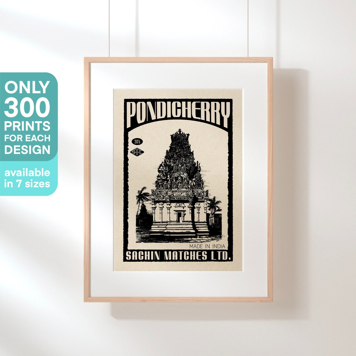 Pondicherry Temple Gopuram Tower Vintage India Travel Art Poster - Image 3