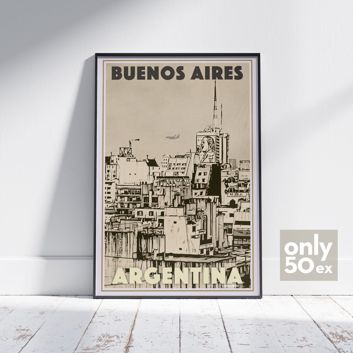 Buenos Aires Argentina Ink Sketch City Skyline Vintage Travel Poster