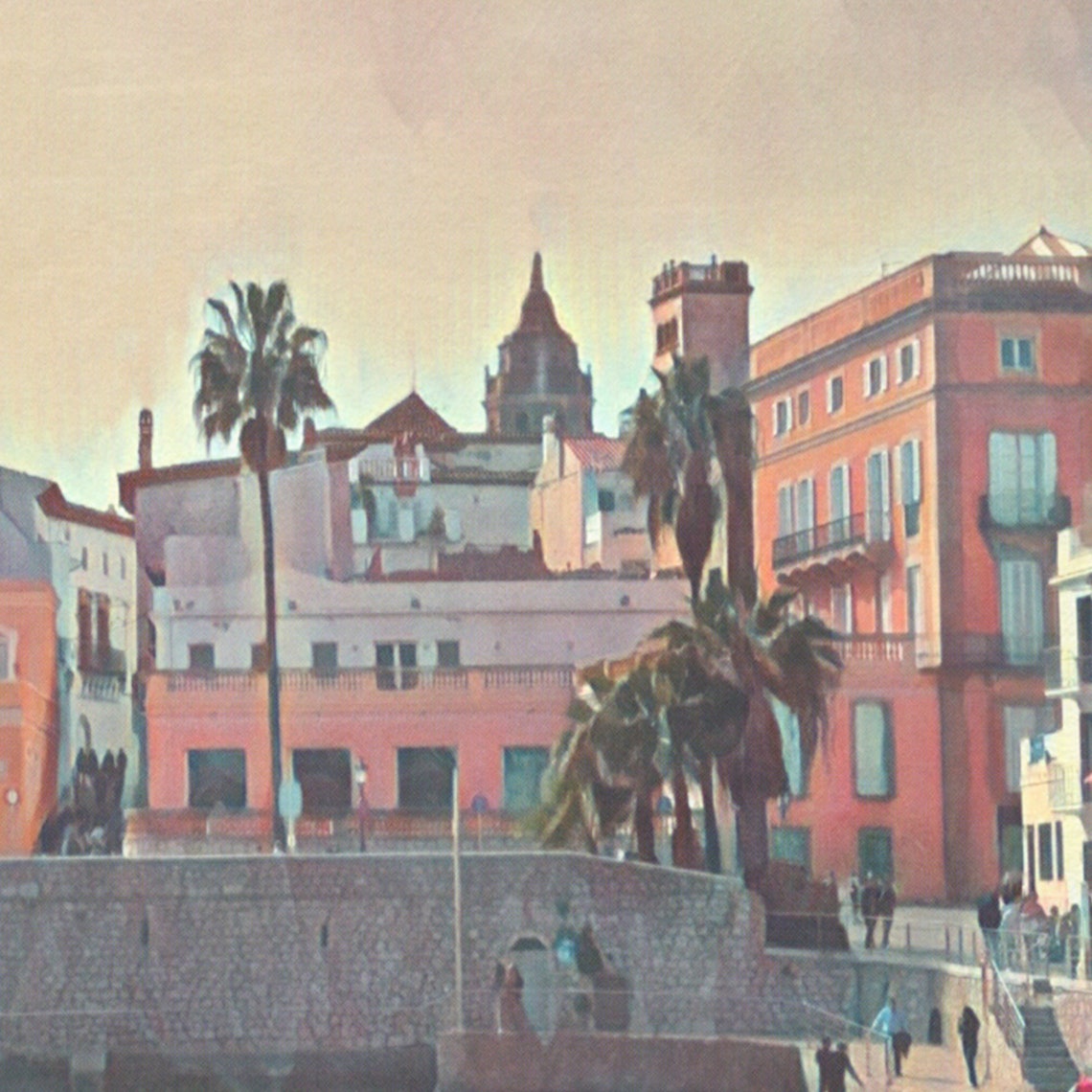 Sant Sebastia Beach Sitges Spain Seafront Scene Travel Poster - Image 4
