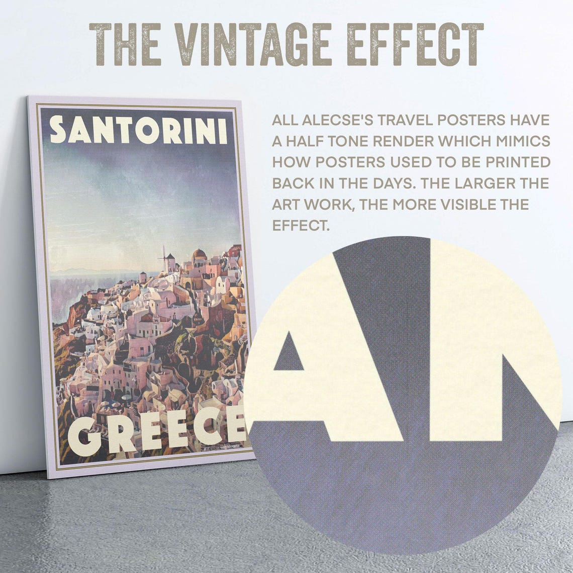 Santorini Greece Vintage Travel Poster With Whitewashed Cliff Village - Image 2