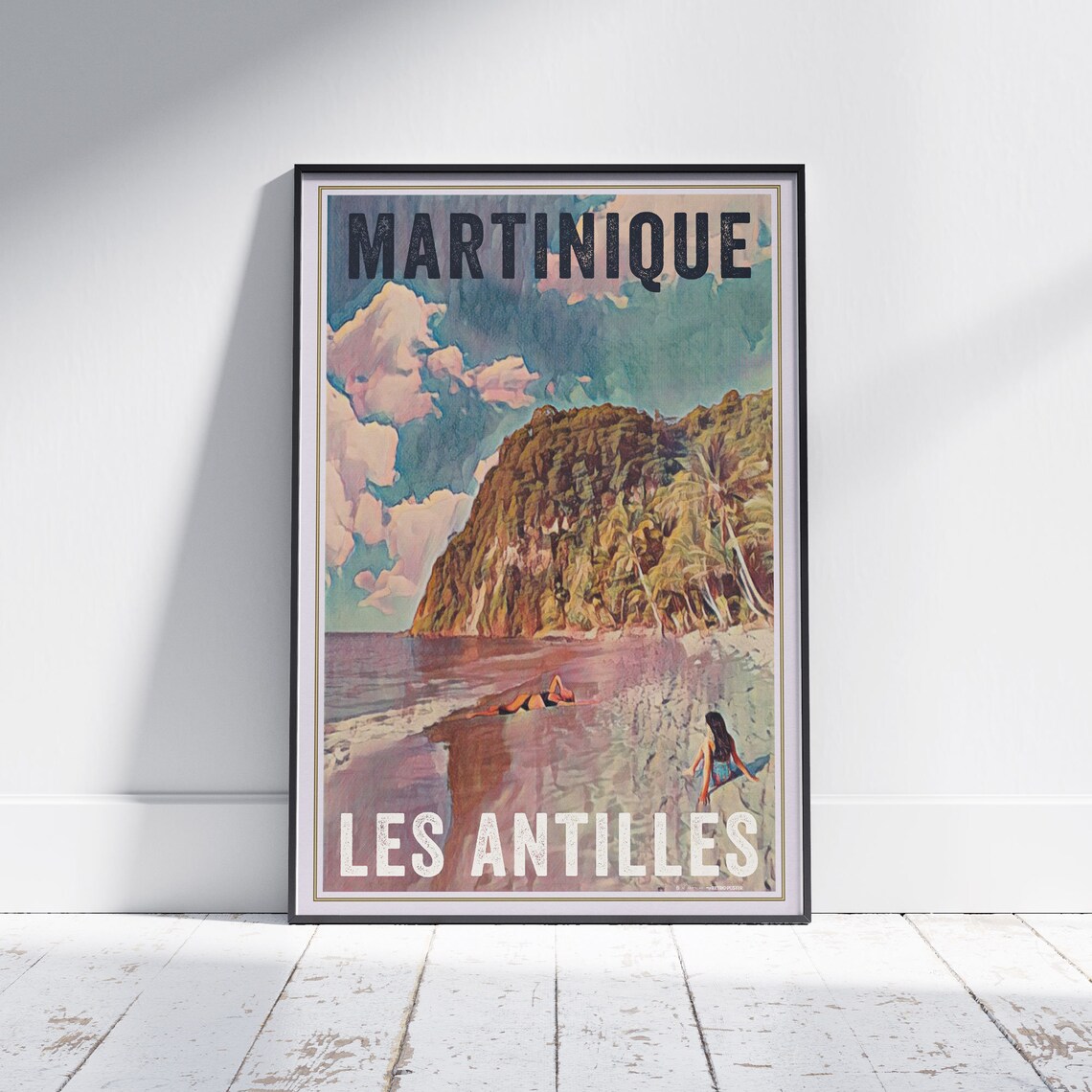 Martinique Beach Rocky Headland Caribbean Vintage Travel Poster