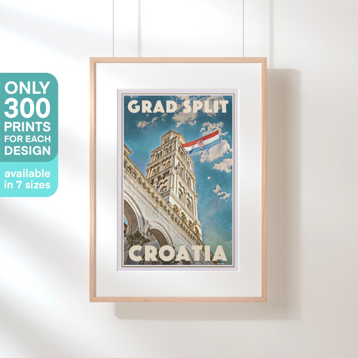 Grad Split Croatia Bell Tower Croatian Flag Retro Travel Poster - Image 3