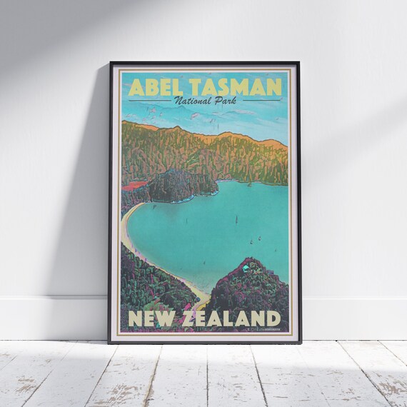 Abel Tasman National Park Turquoise Bay New Zealand Vintage Travel Poster